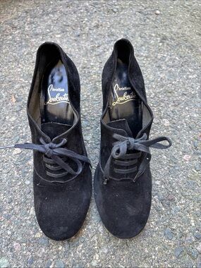 Christian Louboutin Black Suede Lace-Up Ankle Heels size 38EU